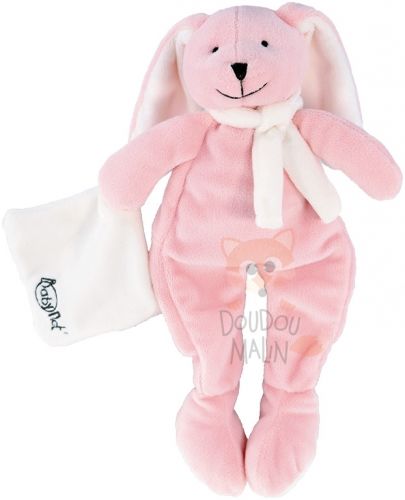  layette pantin lapin rose blanc mouchoir écharpe 